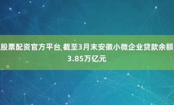 股票配资官方平台 截至3月末安徽小微企业贷款余额3.85万亿元